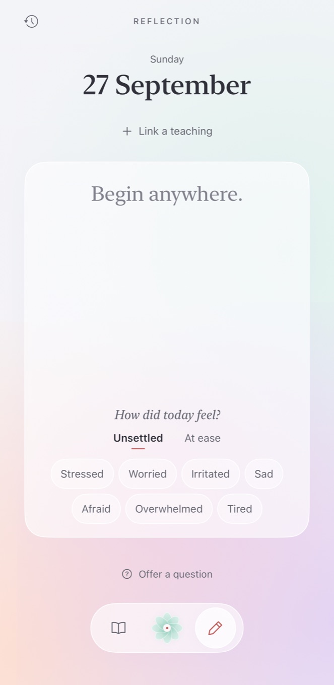 Reflection: a page for today, with a one-tap way to say how it felt